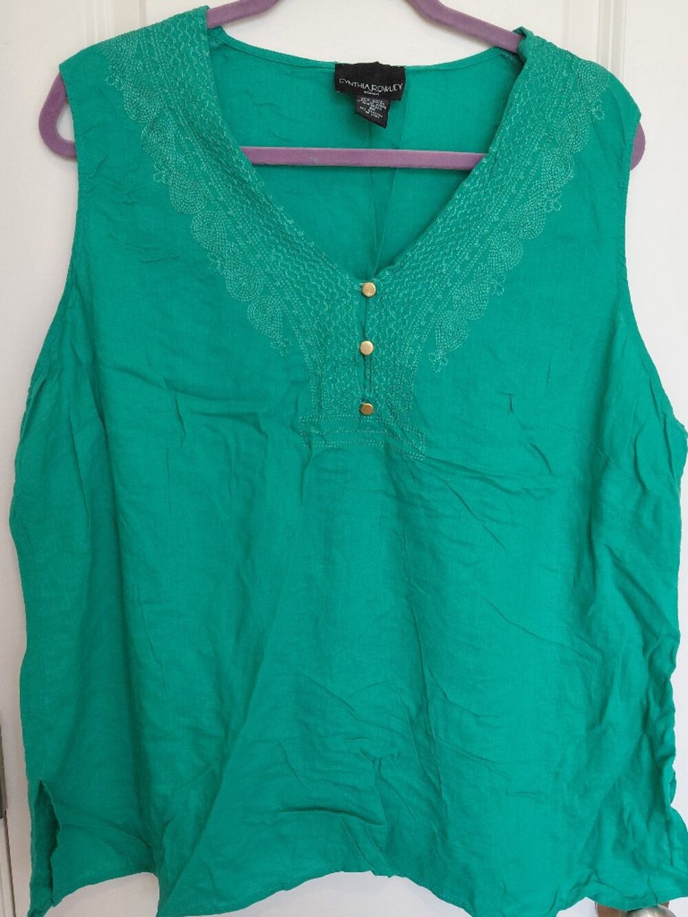 Green Linen Embroidered Blouse
